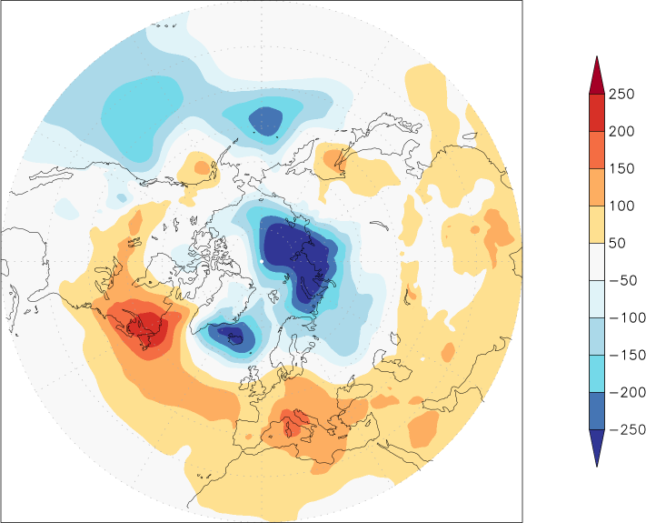 sea-level pressure (northern hemisphere) anomaly July-June  w.r.t. 1981-2010