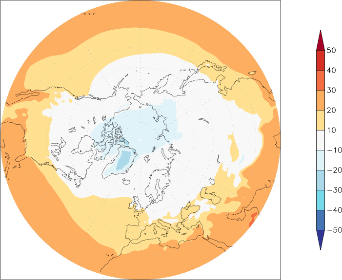 temperature (2m height, northern hemisphere) July-June  observed values