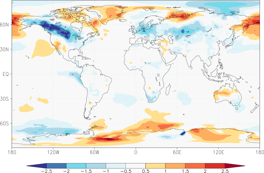 temperature (2m height, world) anomaly January-December  w.r.t. 1981-2010