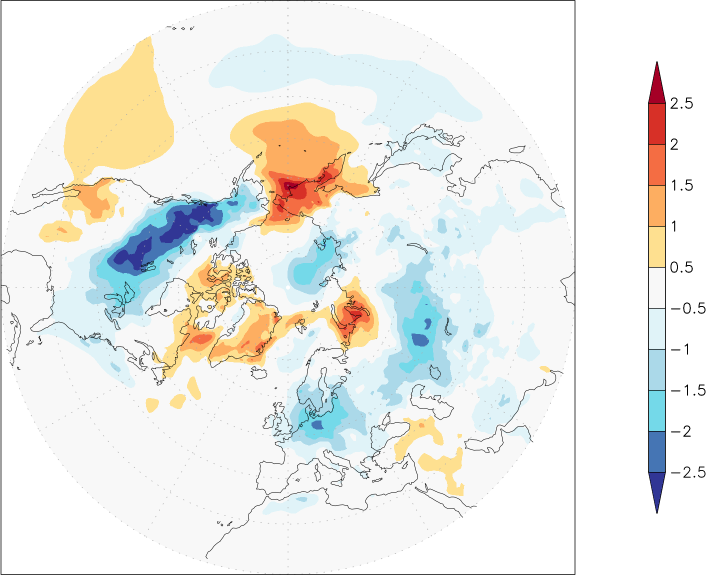 temperature (2m height, northern hemisphere) anomaly January-December  w.r.t. 1981-2010