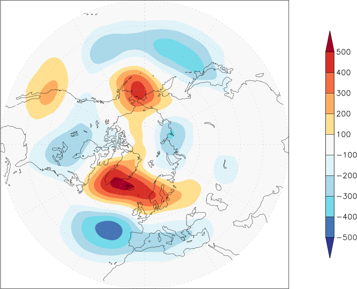 500mb height (northern hemisphere) anomaly July-June  w.r.t. 1981-2010