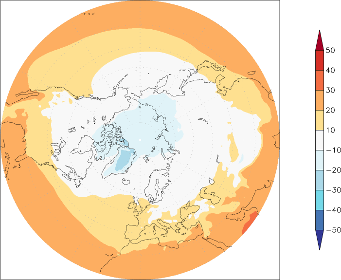 temperature (2m height, northern hemisphere) July-June  observed values