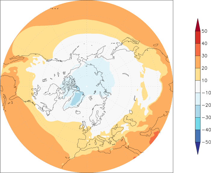 temperature (2m height, northern hemisphere) July-June  observed values