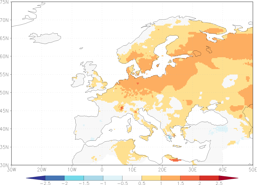daily mean temperature anomaly July-June  w.r.t. 1981-2010