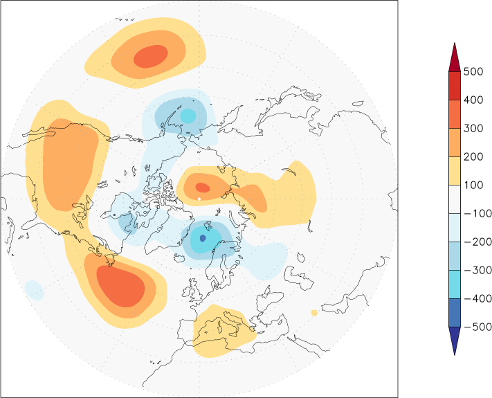 500mb height (northern hemisphere) anomaly July-June  w.r.t. 1981-2010