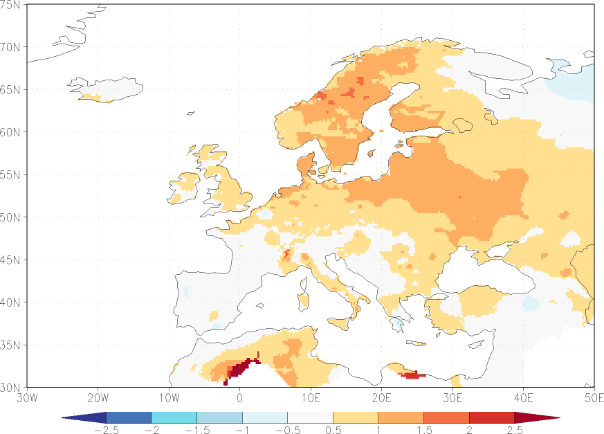 daily mean temperature anomaly July-June  w.r.t. 1981-2010