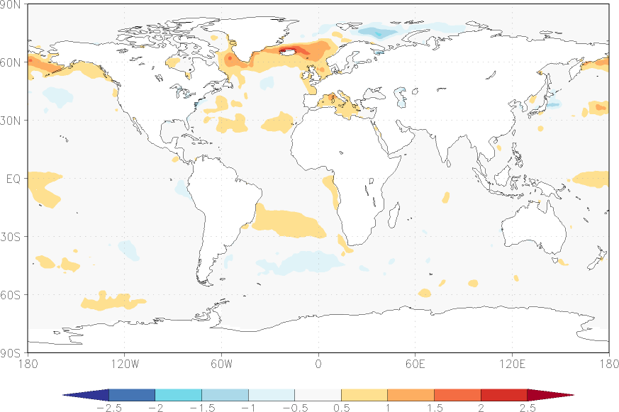 sea surface temperature anomaly January-December  w.r.t. 1982-2010