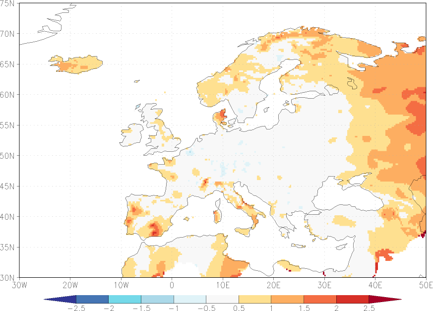 minimum temperature anomaly July-June  w.r.t. 1981-2010