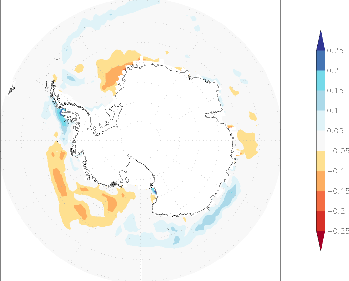 sea ice concentration (Antarctic) anomaly January-December  w.r.t. 1981-2010