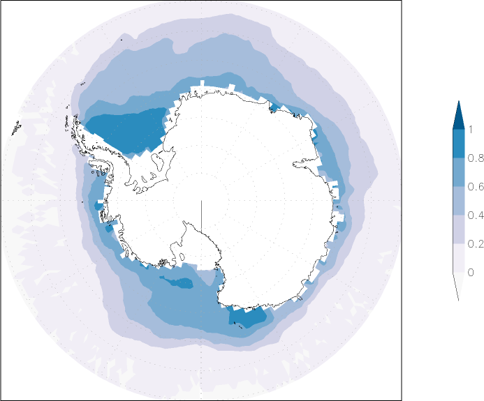 sea ice concentration (Antarctic) July-June  observed values