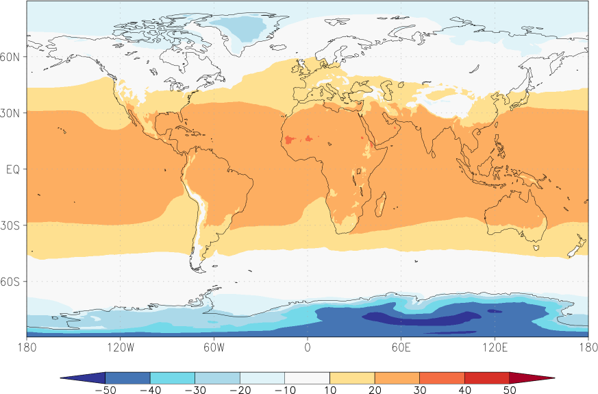 temperature (2m height, world) July-June  observed values