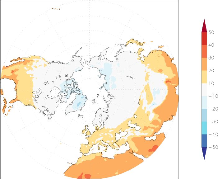 temperature (2m height, northern hemisphere) July-June  observed values