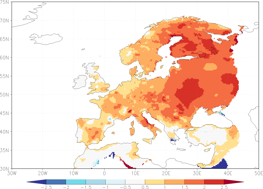daily mean temperature anomaly January-December  w.r.t. 1981-2010