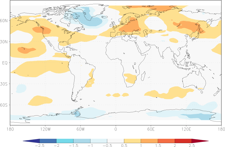 temperature of the lower troposphere anomaly January-December  w.r.t. 1981-2010