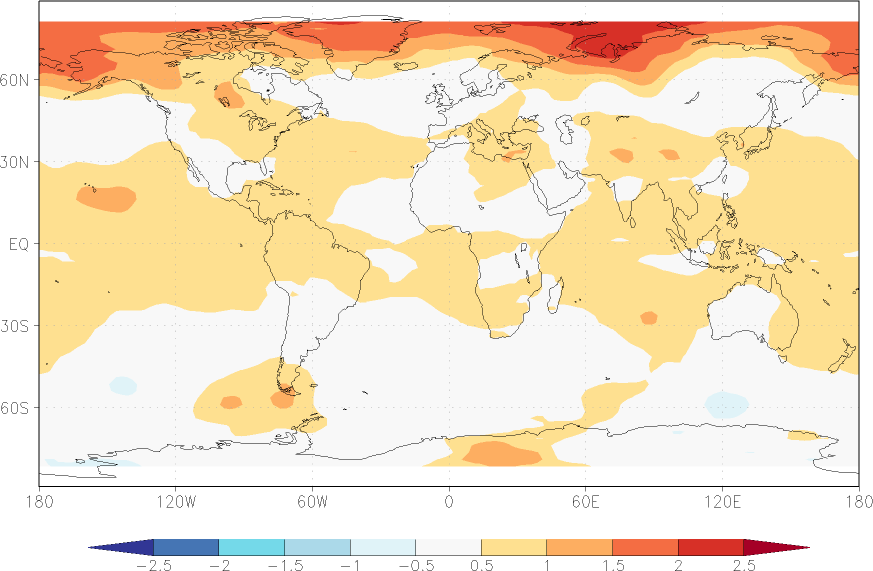 temperature of the lower troposphere anomaly January-December  w.r.t. 1981-2010