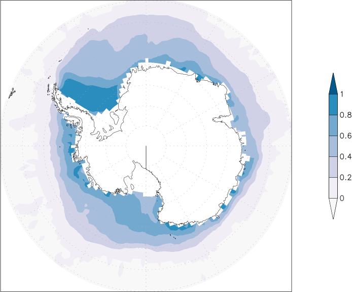 sea ice concentration (Antarctic) July-June  observed values