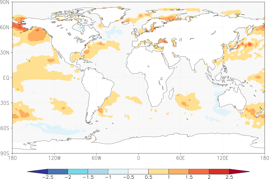 sea surface temperature anomaly July-June  w.r.t. 1982-2010