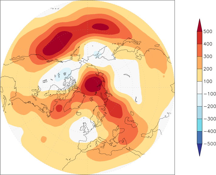 500mb height (northern hemisphere) anomaly July-June  w.r.t. 1981-2010