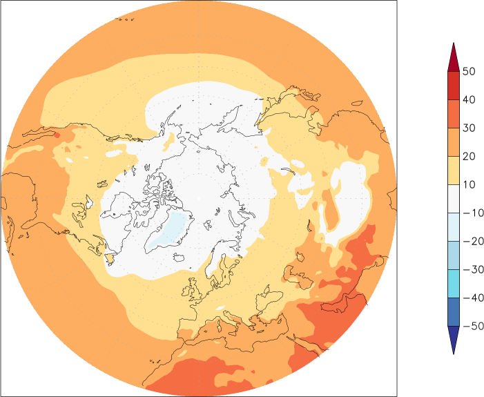 temperature (2m height, northern hemisphere) Summer half year (April-September)  observed values