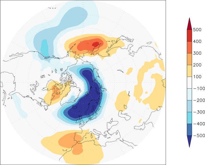 sea-level pressure (northern hemisphere) anomaly Winter half year (October-March)  w.r.t. 1981-2010