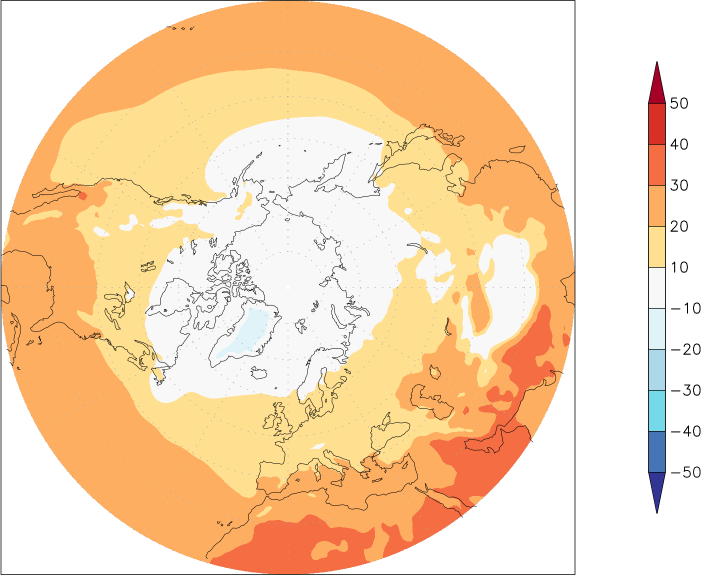 temperature (2m height, northern hemisphere) Summer half year (April-September)  observed values