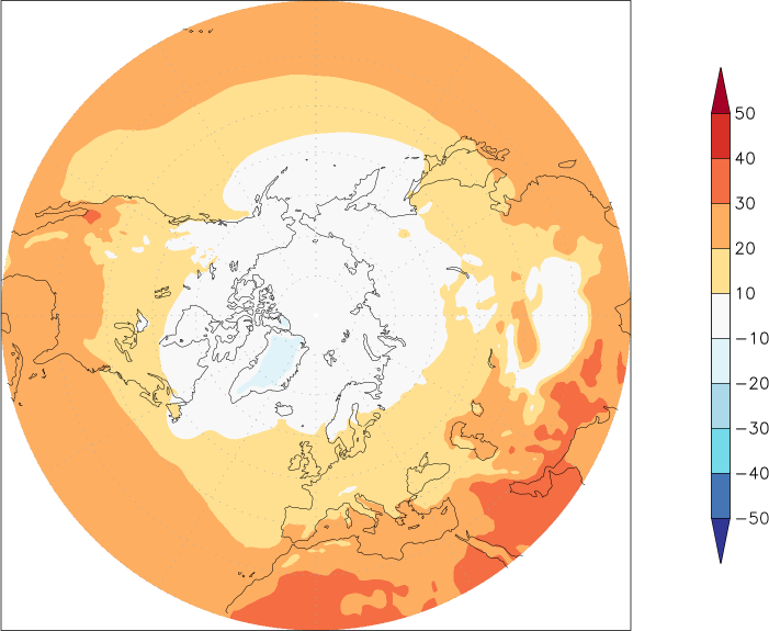 temperature (2m height, northern hemisphere) Summer half year (April-September)  observed values