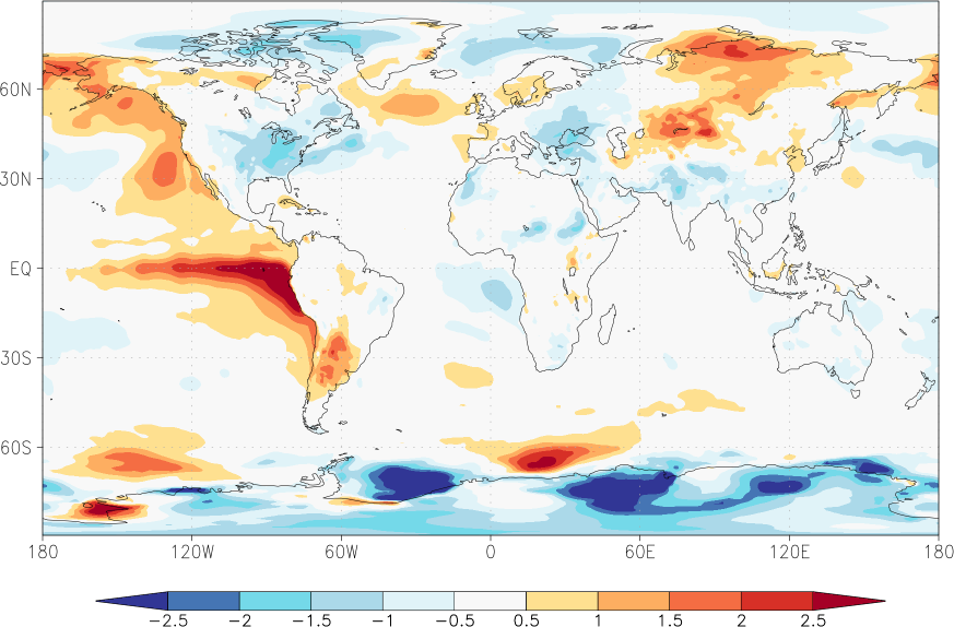 temperature (2m height, world) anomaly Summer half year (April-September)  w.r.t. 1981-2010