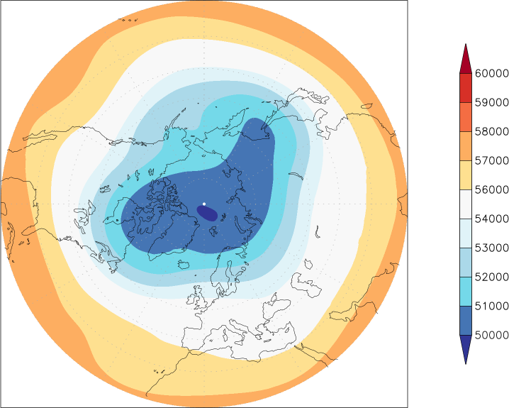 500mb height (northern hemisphere) Winter half year (October-March)  observed values