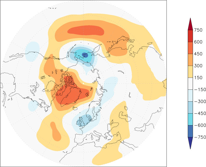 500mb height (northern hemisphere) anomaly Summer half year (April-September)  w.r.t. 1981-2010