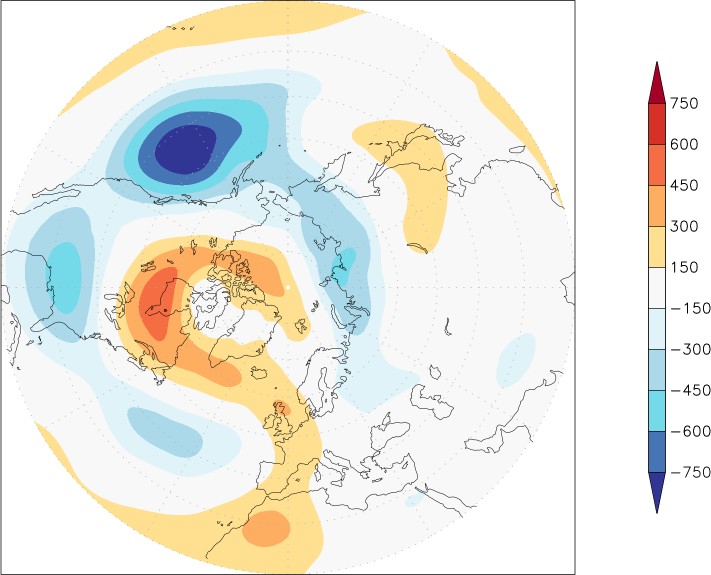 500mb height (northern hemisphere) anomaly Winter half year (October-March)  w.r.t. 1981-2010