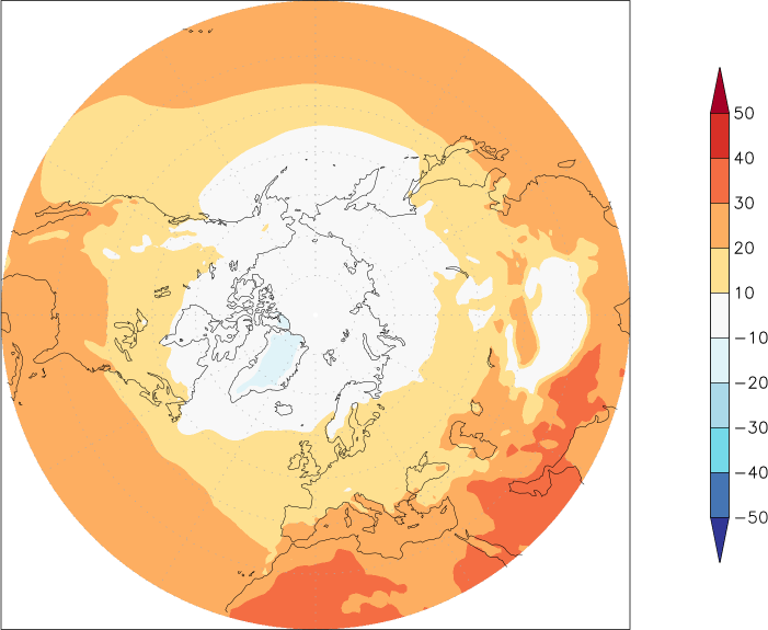 temperature (2m height, northern hemisphere) Summer half year (April-September)  observed values