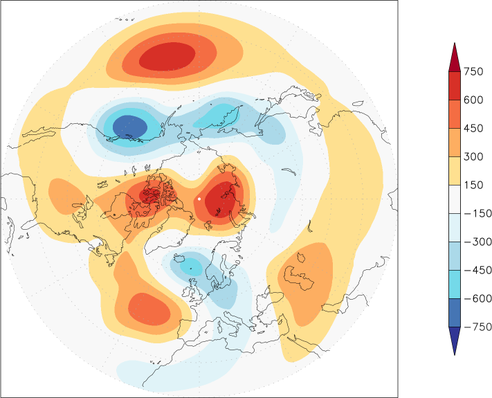 500mb height (northern hemisphere) anomaly Winter half year (October-March)  w.r.t. 1981-2010