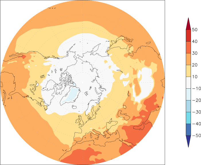 temperature (2m height, northern hemisphere) Summer half year (April-September)  observed values