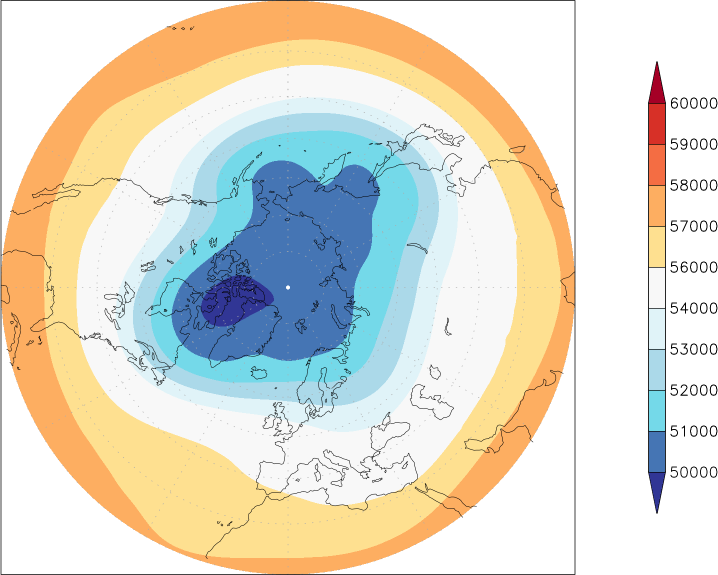 500mb height (northern hemisphere) Winter half year (October-March)  observed values