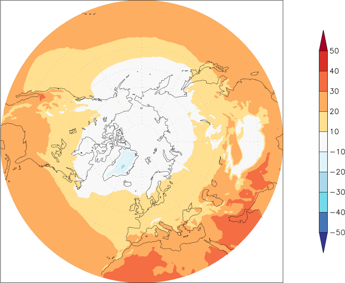 temperature (2m height, northern hemisphere) Summer half year (April-September)  observed values