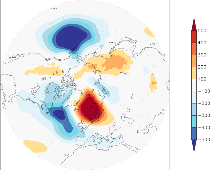 sea-level pressure (northern hemisphere) anomaly Winter half year (October-March)  w.r.t. 1981-2010