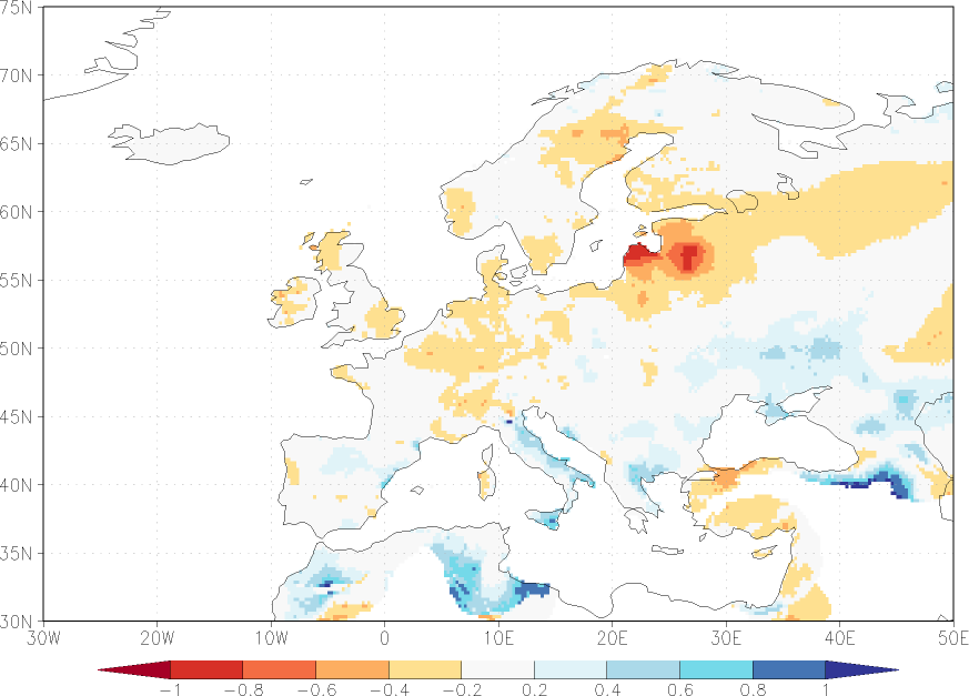precipitation anomaly Winter half year (October-March)  relative anomalies  (-1: dry, 0: normal, 2: three times normal)