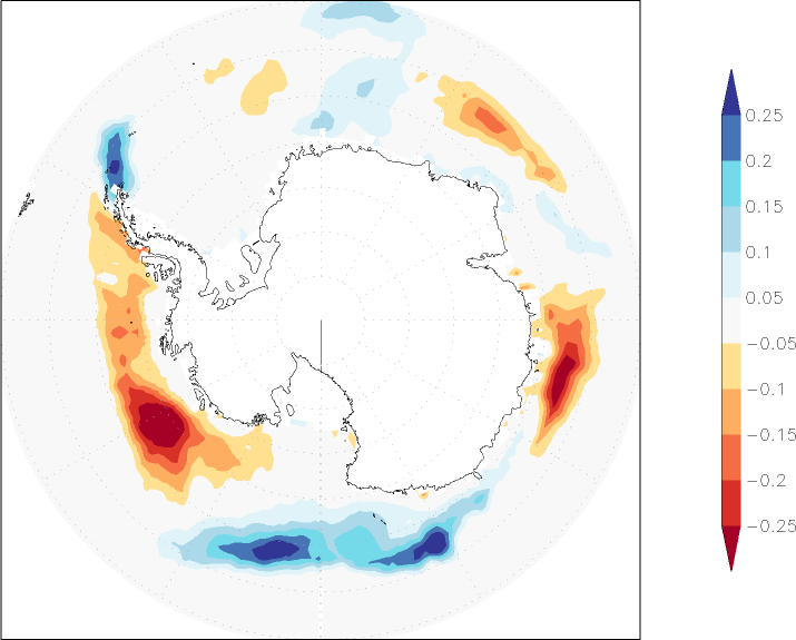 sea ice concentration (Antarctic) anomaly Summer half year (April-September)  w.r.t. 1981-2010