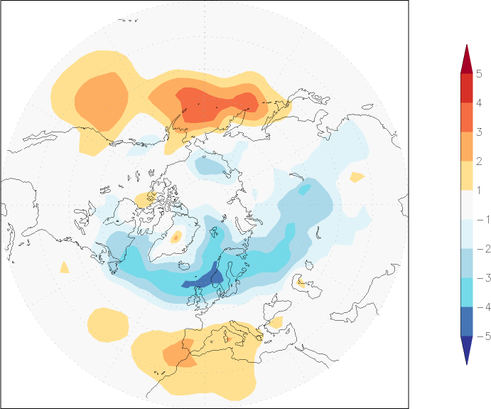 sea-level pressure (northern hemisphere) anomaly Winter half year (October-March)  w.r.t. 1981-2010