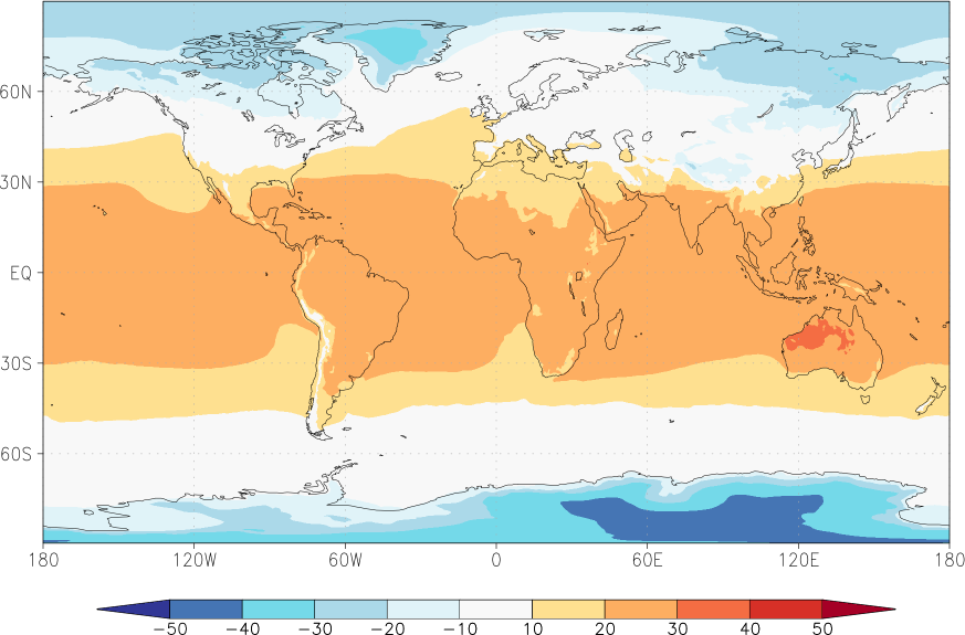 temperature (2m height, world) Winter half year (October-March)  observed values