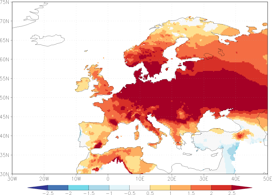 daily mean temperature anomaly Winter half year (October-March)  w.r.t. 1981-2010