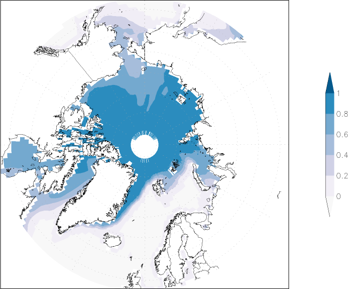 sea ice concentration (Arctic) Winter half year (October-March)  observed values