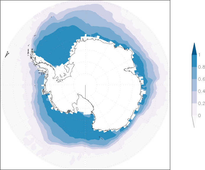 sea ice concentration (Antarctic) Summer half year (April-September)  observed values