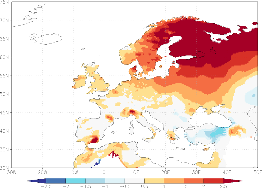daily mean temperature anomaly Winter half year (October-March)  w.r.t. 1981-2010