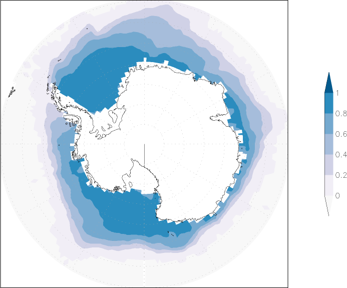 sea ice concentration (Antarctic) Summer half year (April-September)  observed values