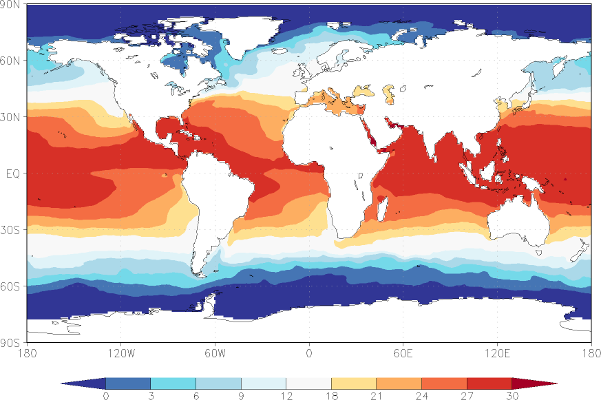 sea surface temperature Summer half year (April-September)  observed values