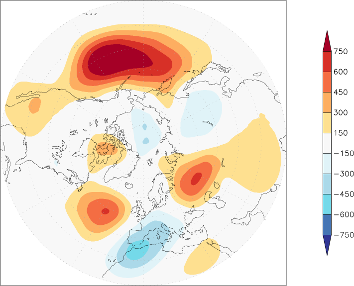 500mb height (northern hemisphere) anomaly Winter half year (October-March)  w.r.t. 1981-2010