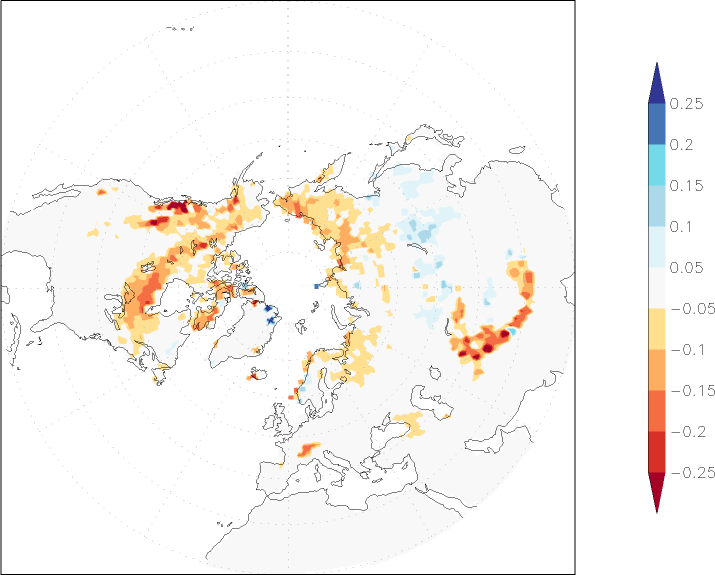 snow cover (northern hemisphere) anomaly Summer half year (April-September)  w.r.t. 1981-2010