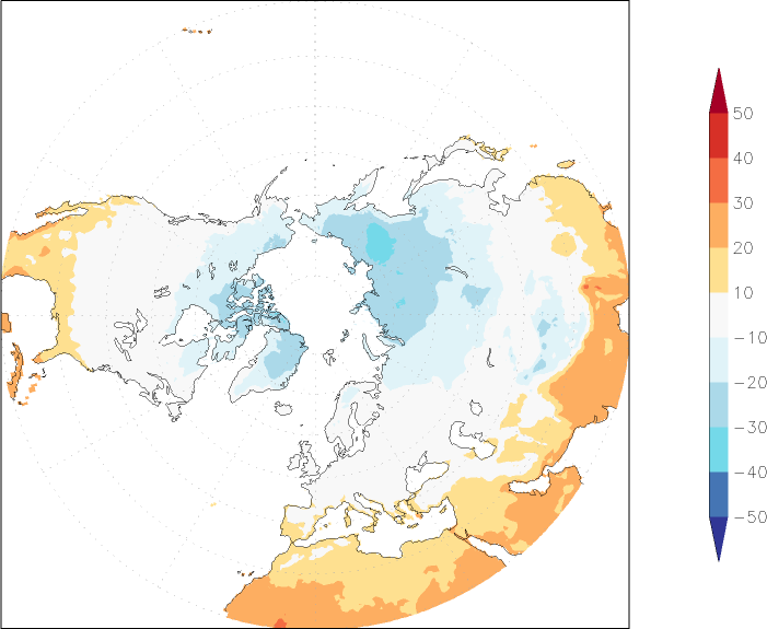 temperature (2m height, northern hemisphere) Winter half year (October-March)  observed values