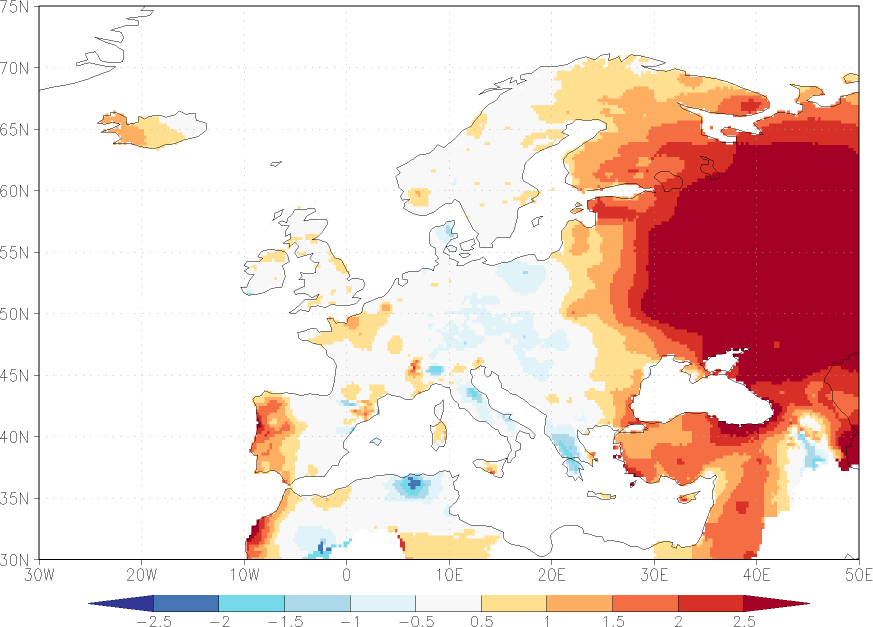 maximum temperature anomaly Summer half year (April-September)  w.r.t. 1981-2010